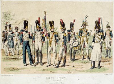 Granatieri a piedi della Guardia Imperiale di Napoleone I (tra il 1804 e il 1814). Incisione del XIX secolo. Parigi, Arti Decorative da French School