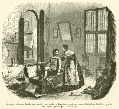 Grotius e sua moglie nella fortezza di Louvenstein da French School