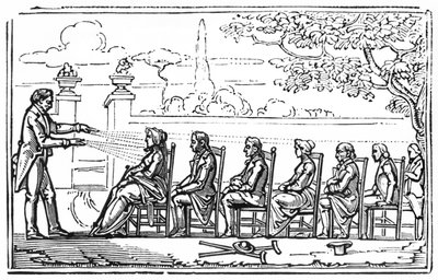 Terapia magnetica di gruppo, illustrazione da Therapeutique Magnetique di Baron du Potet, 1863 da French School
