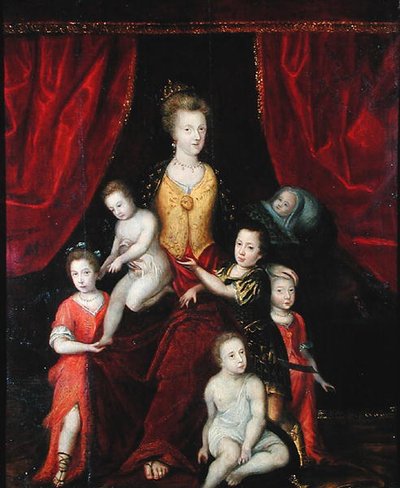 Ritratto di gruppo, probabilmente di una regina con i suoi sei figli, fine XVI o inizio XVII secolo da French School