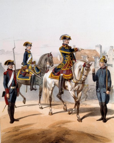 Guardie della Città di Parigi (guardia a piedi, guardia a cavallo, guardiano, guardia della pompa). Incisione del XIX secolo. Parigi, Museo della Prefettura da French School