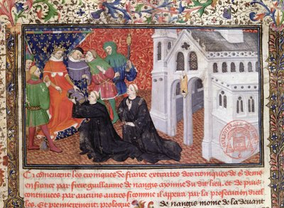 Guillaume de Nangis (m.130003) presenta il suo libro a Filippo IV (1268-1314) il Bello, re di Francia dal 1285-1314 da French School