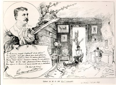 Guy de Maupassant (1850-93) e il suo studio da French School