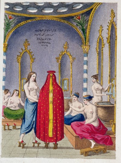 Hammam in Turchia, tavola illustrata da Moeurs, usages et costumes des ottomans di A. Castellan, Parigi, c.1810 da French School