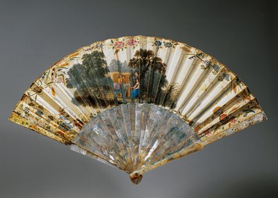 Ventaglio con allegorie delle quattro stagioni, foglia di pelle di capra e costole di madreperla da French School