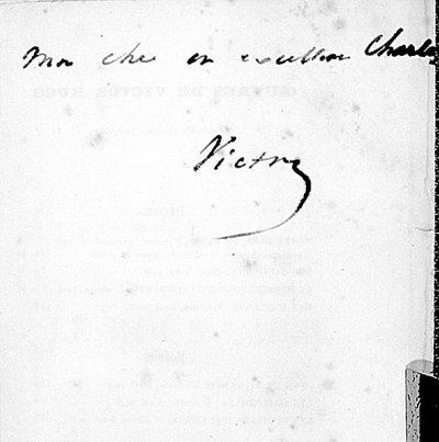 Firma Autografa di Victor Hugo su una Pagina del suo Libro 