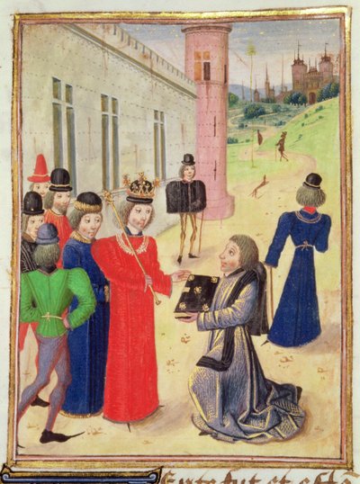 Froissart presenta il suo libro a Riccardo II, dalla Cronaca di Froissart, Vol IV da French School