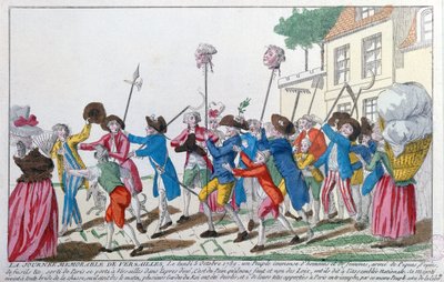 Le teste di due delle guardie del re uccise il 5 ottobre 1789 a Versailles dalla folla parigina sono portate in trionfo a Parigi da French School