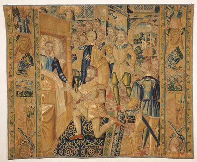 Enrico III (1551-89) de Valois che conferisce le insegne del potere a Enrico III (1553-1610) de Bourbon da French School