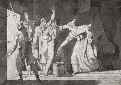 Eroismo di una donna di fronte ai ladri Vandeani che hanno preso il controllo di Saint-Mithier, 1793 da French School