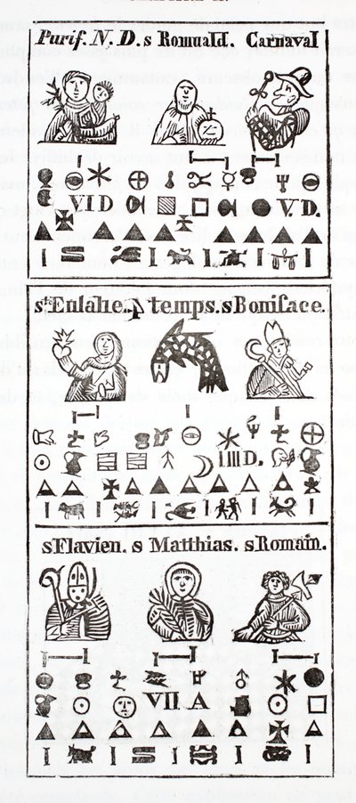 Caratteri geroglifici in un almanacco da French School
