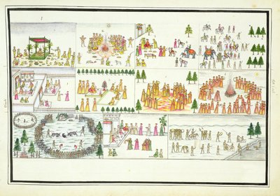 Festival indù tra cui Dasehra, Diwali e Holi dal Gentil Album, pubblicato nel 1774 da French School