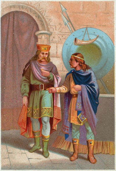Storia. Francia. Childerico I, re merovingio, espulso dai franchi. Immagine, Francia, c.1900 (stampa) da French School