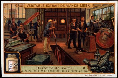 Storia del vetro: Vetreria moderna e produzione di vetro alla fine del XIX secolo. Cromolitografia Liebig, fine XIX secolo da French School