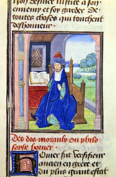 Omero, da Histoire des Philosophes, fine XV secolo da French School