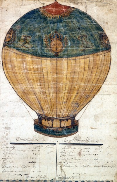 Mongolfiera dei fratelli Montgolfier. Disegno originale. 1782 da French School