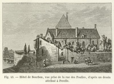 Hotel di Borbone, vista dalla rue des Poulies, secondo un disegno attribuito a Perelle da French School