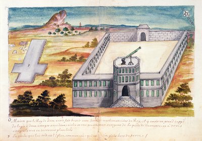 Casa e Osservatorio costruiti dal Re del Siam per i matematici gesuiti, da un resoconto dei gesuiti in Siam, 1688 da French School
