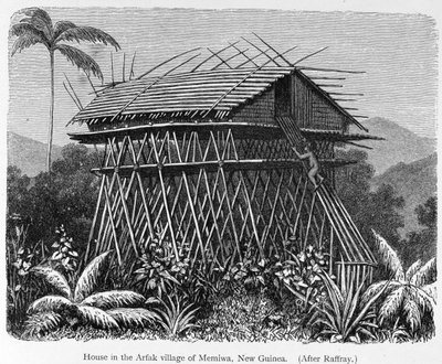Casa nel villaggio Arfak di Memiwa, Nuova Guinea, da 