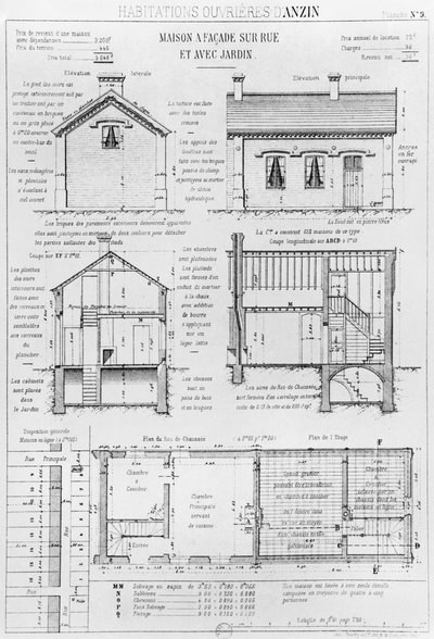 Case per lavoratori ad Anzin, tavola 9 da Les habitations ouvrieres en tous pays, situazione nel 1878, Avenir di Emile Muller e Emile Cacheux, Parigi, pubblicato nel 1879 da French School