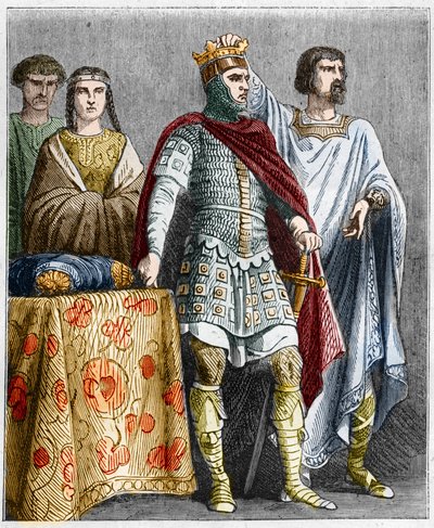 Ugo il Grande incorona Raoul o Rodolfo di Borgogna, Duca di Borgogna e Re di Francia. Incisione in 