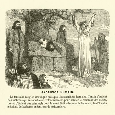 Sacrificio umano dei druidi (incisione) da French School