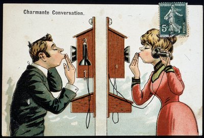 Cartolina umoristica sul telefono, inizio 20° secolo da French School