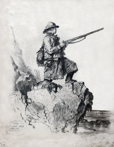 Cacciatore con il suo cane (disegno) da French School