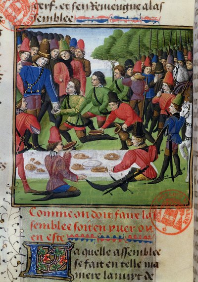 Pranzo di caccia, dal Livre de la Chasse di Gaston Phebus de Foix (1331-91) da French School