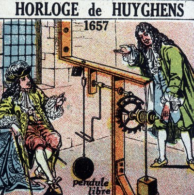 Orologio di Huyghens 1657 (pendolo libero) - incisione, inizio XX secolo da French School