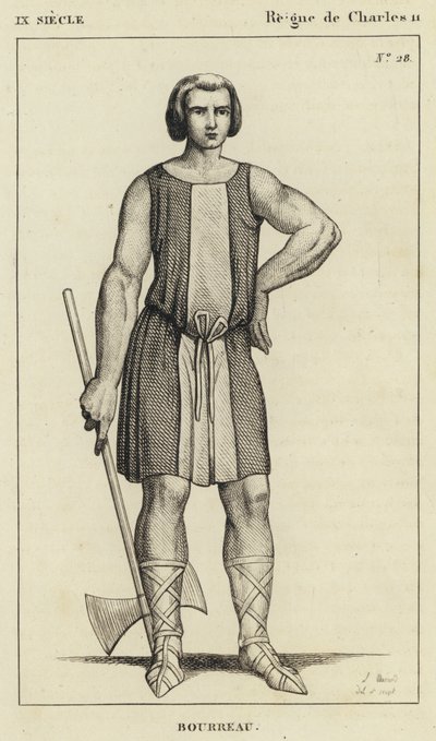 IX secolo, regno di Carlo II, boia (incisione) da French School