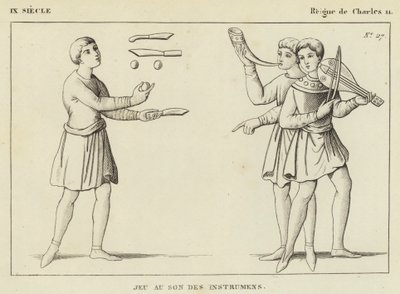 IX secolo, regno di Carlo II, gioco al suono degli strumenti (incisione) da French School