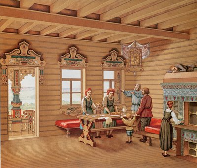 Interno idealizzato di una izba russa, c.1880 da French School
