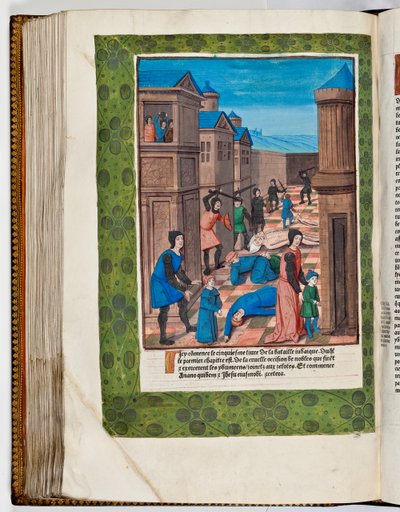 Gli Idumei si ribellano contro Roma massacrando i sommi sacerdoti Anano e Gesù, 68 d.C. (stampa colorata a mano) da French School