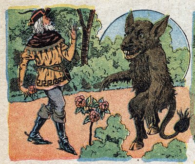 Illustrazione per la fiaba "La Bella e la Bestia": il mercante taglia una rosa nel giardino della Bestia per portarla alla figlia Belle. Incisione di Quinn imagery, circa 1890. da French School