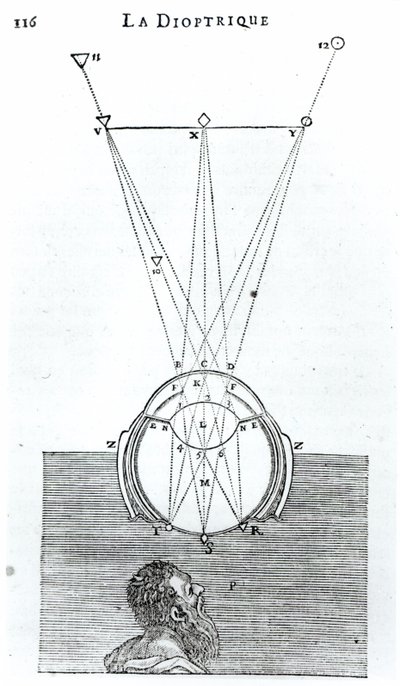 Illustrazione da La Dioptrique di René Descartes, seguendo il Discours de la Methode, prima pubblicazione a Leida nel 1637 da French School