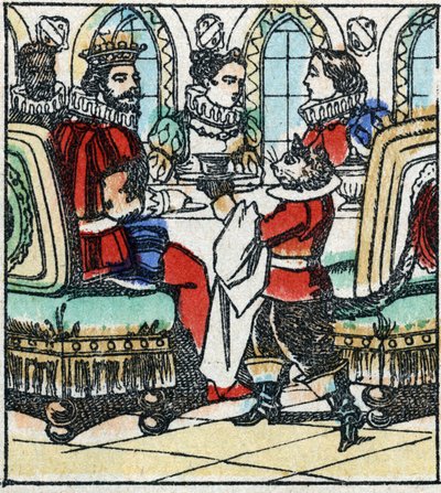 Illustrazione della fiaba di Charles Perrault “Il gatto con gli stivali”. Incisione su legno di Imaging Pellerin - Epinal, fine XIX secolo. da French School
