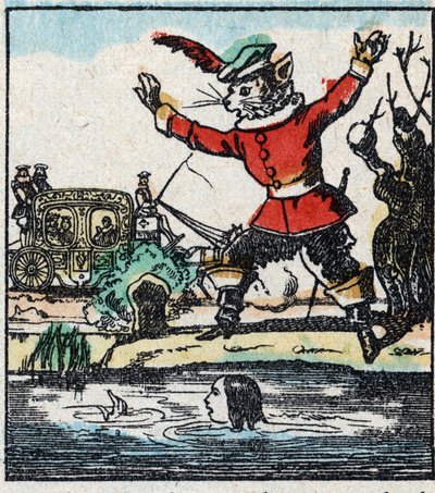 Illustrazione del racconto di Charles Perrault “Il gatto con gli stivali”. Incisione su legno di Imagery Pellerin - Epinal, fine XIX secolo. da French School