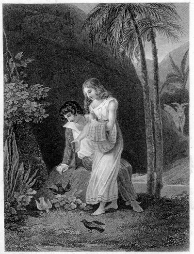 Illustrazione di "Paul e Virginia". Romanzo di Henri Bernardin de Saint Pierre (Saint-Pierre o St-Pierre), scrittore francese (1737-1814) da French School