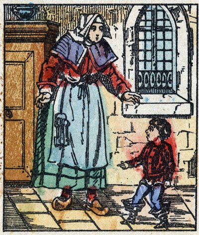 Illustrazione della favola "Pollicino" di Charles Perrault. Incisione su legno da Imaging Pellerin - Epinal, fine XIX secolo. da French School
