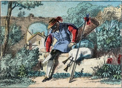 Illustrazione della favola di Jean de la Fontaine (1621-1695): il lupo divenne pastore. Immagine di Epinal fine XIX secolo da French School