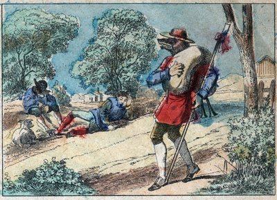 Illustrazione della favola di Jean de la Fontaine (1621-1695): il lupo divenne pastore. Immagine di Epinal fine XIX secolo da French School