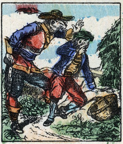 Illustrazione del racconto "Raminagrobis e i topi". Incisione su legno di Imaging Pellerin - Epinal, sd. Fine XIX secolo. da French School