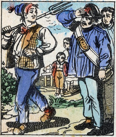 Illustrazione del racconto "La forchetta del diavolo". Incisione su legno di Imaging Pellerin - Epinal, sd. Fine XIX secolo. da French School