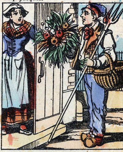 Illustrazione del racconto "La forchetta del diavolo". Incisione su legno di Imagery Pellerin - Epinal, fine XIX secolo da French School
