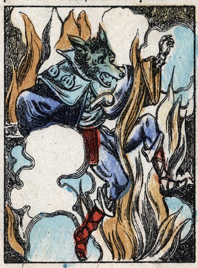Illustrazione del racconto "Il lupo, la capra e i sette capretti". Incisione su legno di Imaging Pellerin - Epinal, sd. Fine XIX secolo. da French School