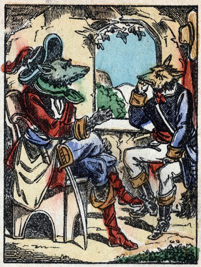 Illustrazione del racconto "Il lupo, la capra e i sette capretti". Incisione su legno di Imaging Pellerin - Epinal, sd. Fine XIX secolo da French School