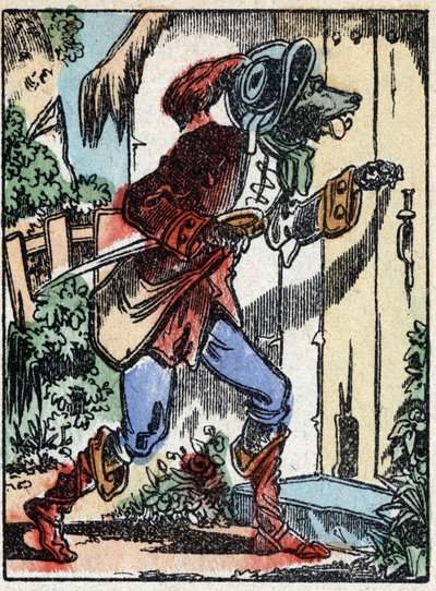 Illustrazione del racconto "Il lupo, la capra e i sette capretti". Incisione su legno di Imaging Pellerin - Epinal, sd. Fine XIX secolo da French School