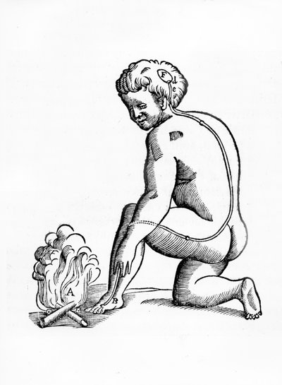 Illustrazione del funzionamento dei dotti della ghiandola pineale sul sistema nervoso umano in relazione a una reazione al fuoco, da Tractatus de Homine, pubblicato ad Amsterdam da Elsevier, 1677 da French School
