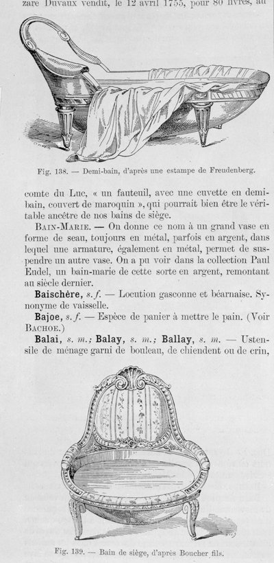 Illustrazioni di un demi-bain e di un bain de siege, 18° secolo da French School